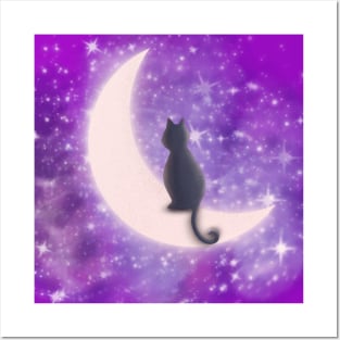 Cat and moon Posters and Art